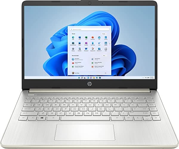 Portátil HP de 14 pulgadas, Intel Celeron Core N4020 hasta 2,8 GHz, Microsoft 365 Office, 4 GB DDR4 RAM, 64 GB SSD, cámara web, WiFi, Bluetooth, oro pálido, Windows 10 S, tarjeta TF HP dq0000
