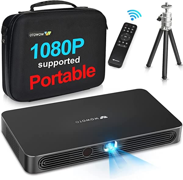 WOWOTO - Mini proyector A8 Pro 200 ANSI Lumen Android compatible con Full HD 1080P Smart Wi-Fi proyector de 4200 mAh con imagen de 150 pulgadas DLP proyector de video con BT4.0/HDMI/USB/proyector al aire libre para cine en casa