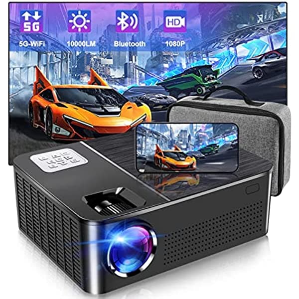 Tipneth Native - Proyector Full HD 1080P 5G WiFi Bluetooth proyector de 10000 lúmenes compatible con 4K, cine en casa y proyector de video al aire libre [bolsa de transporte incluida] para iOS/Android/TV Stick/PS5/Laptop/PC