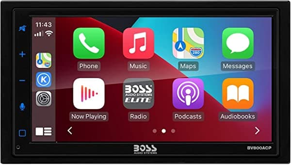 BOSS Audio Systems Elite BV800ACP - Reproductor multimedia para automóvil con Apple CarPlay - Estéreo de auto doble DIN Android Auto Estéreo para automóvil, pantalla táctil capacitiva LCD de 6.75 pulgadas, Bluetooth MP3 USB A/V en receptor AM/FM, dirección