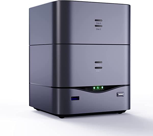 OUVISLITE NAS de 4 bahías 16TB, dispositivo de almacenamiento en la nube personal con procesador Intel N4500, 4GB DDR4, 256GB SSD incluido, admite hasta 4TB SSD x 4, iOS/Android para datos y archivos multimedia (sin discos) JK05