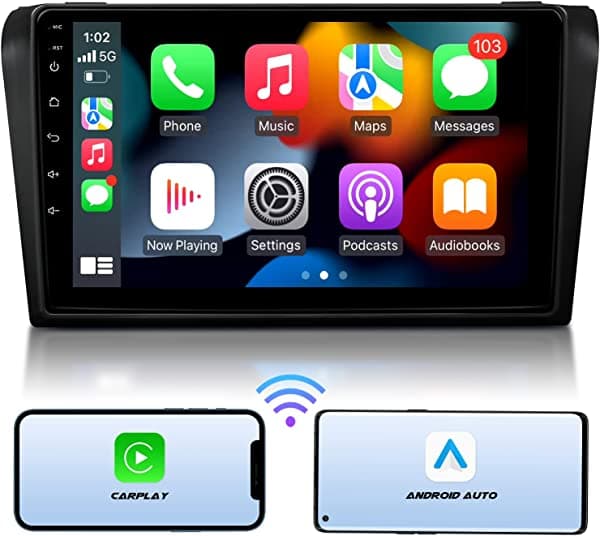 Eonon Android 11 Apple CarPlay y Android Auto Car Receptor estéreo para automóvil, radio de auto DIN individual Eonon aplicable a Mazda 3 2004-2009, pantalla DSP/IPS integrada, compatible con interfaz de usuario personalizada/Bluetooth de 5.0-9 pulgadas-R51 R51(2GB+32GB)