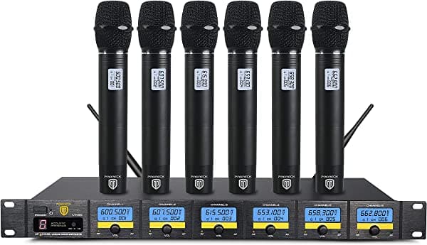 PRORECK MX66 - Sistema de micrófono inalámbrico UHF de 6 canales con 6 micrófonos de mano para karaoke para fiesta/boda/iglesia/conferencia/discurso (nueva frecuencia) MX66-1