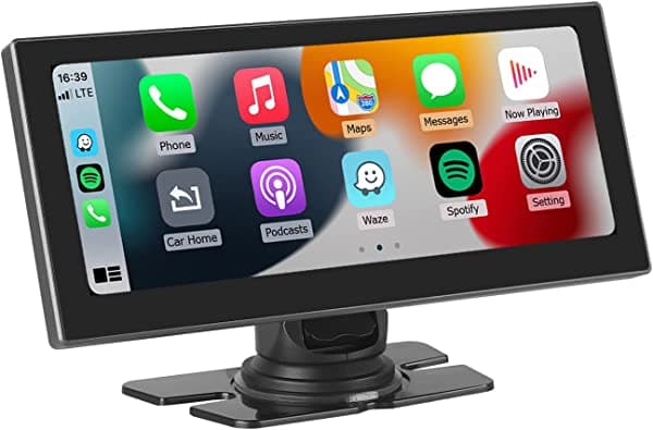 Road Top Carplay inalámbrico y Android Auto, espejo inalámbrico portátil de 8.8 pulgadas, receptor de radio de coche con Siri, micrófono, Bluetooth 5.0, WiFi, FM, navegación GPS montado en parabrisas