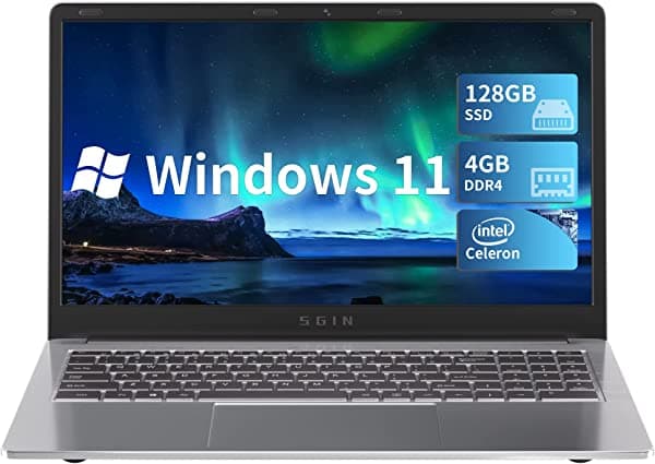 SGIN Laptop de 15.6 pulgadas, 4 GB DDR4 128 GB SSD Windows 11 portátiles con Intel Celeron N4020C (hasta 2.8 GHz), Intel UHD Graphics 600, Mini HDMI, WiFi, cámara web, USB 3.0, Bluetooth 4.2 ‎X15 pro