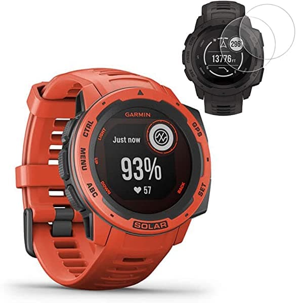 Garmin Instinct - Reloj inteligente solar GPS, rojo llama (010-02293-21) con 2 protectores de pantalla E1GRINSTINCTSOFR