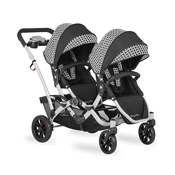 Dream On Me Track Stroller Doble Modelo 479-MONO Negro y Blanco, Cochecito Liviano para Bebé y Niño, Asientos Reversibles y Reclinables, Gran Cesta y Capota.