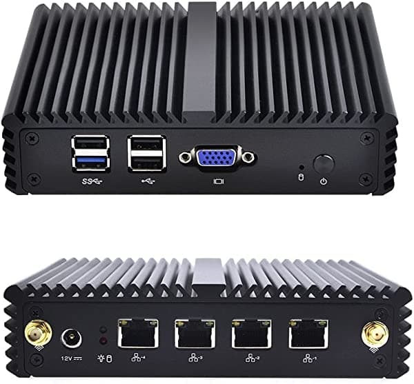 Qotom Q190G4N Mini PC J1900 Quad Core 2.0 GHz, 4 Intel Gigabit NIC, 2 GB RAM 32 GB SSD, mini PC sin ventilador compatible OPNsense