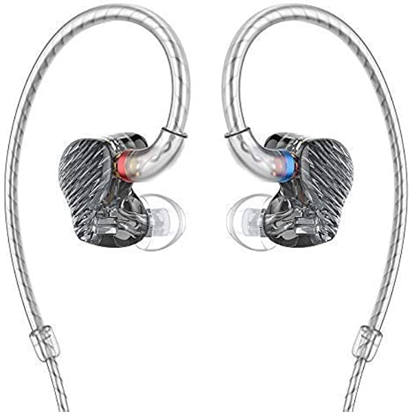FiiO FA7 Auriculares in-ear HiFi con cable desmontable, Quad Balanced Armature Driver, monitores in-ear para computadora, iOS, Android, PC y tablet (humo geométrico con panel plateado) FIIO 8491