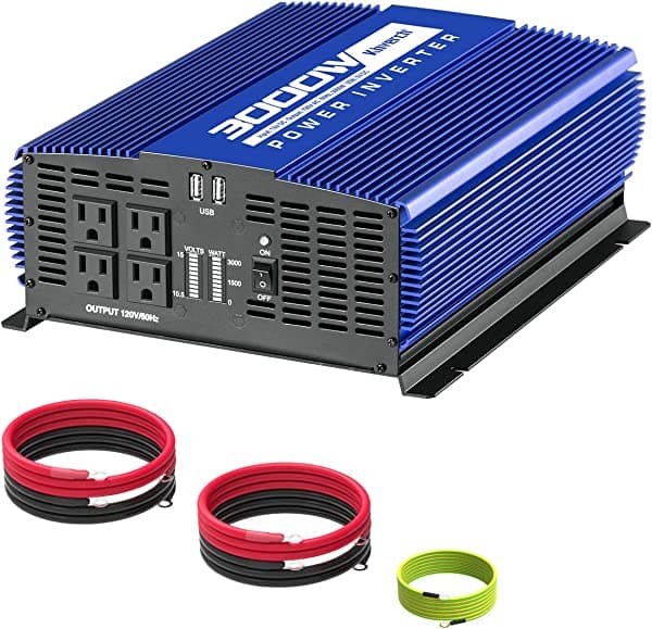 kinverch Inversor de corriente de 3000 W CC 12 V a 110 V CA inversor de coche con 4 salidas de corriente alterna, puerto USB para camión/barco/caravana/camping