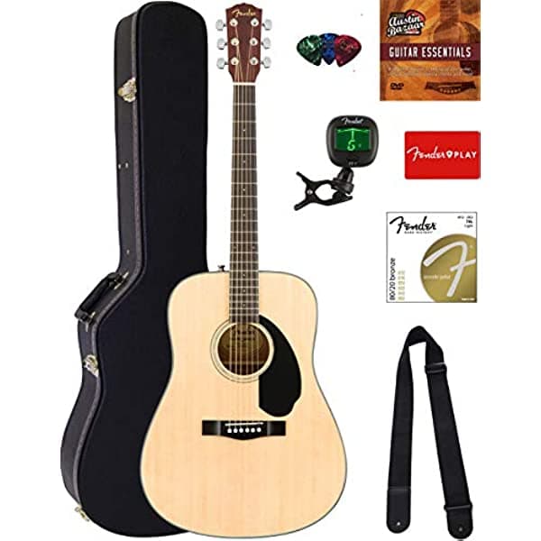 Fender Cd-60S - Guitarra Acústica Sólida Dreadnought Paquete Natural Con Funda Dura Afinador Correa Cuerdas Púas Y Dvd Instructivo De Austin Bazaar 961539221