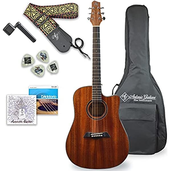 Kennedy Violins Antonio Giuliani Pack de guitarra acústica (DN-1) - Guitarra Dreadnought con estuche, correa, cuerdas y accesorios