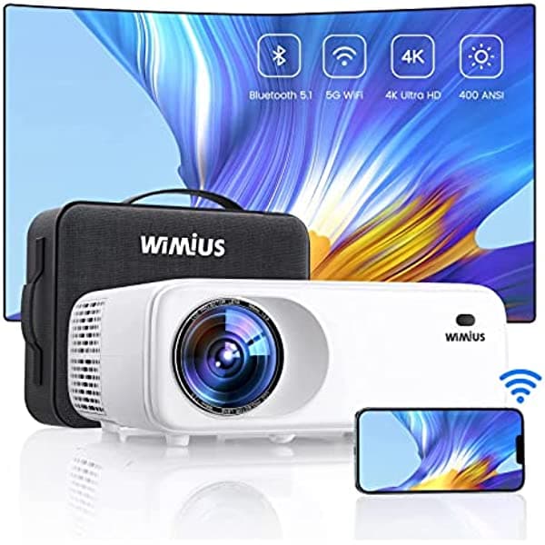 Native - Proyector Bluetooth WiFi 1080P 5G, soporte 4K, proyector de película ANSI WIMIUS 400 para exteriores con pantalla de 300 pulgadas, piedra angular 4P/4D, zoom del 50%, proyector de video compatible con iOS/Android/TV Stick/PS4/PPT W6