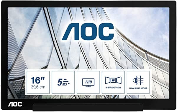 AOC Pro-line I1601FWUX - Monitor de computadora LED Full HD de 15.6 pulgadas, color negro