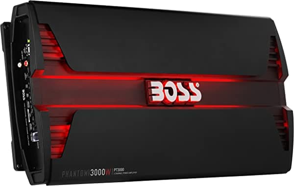 BOSS Audio Systems PT3000 Amplificador de coche de 2 canales - Serie Phantom 3000 vatios, rango completo, clase A/B, 2-4 Ohm estable, fuente de alimentación MOSFET, puenteable