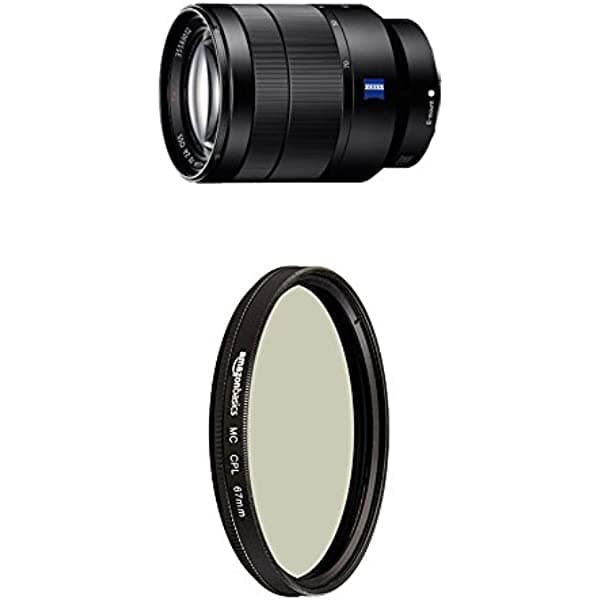 Sony Lente de zoom intercambiable full frame f/4 Vario-Tessar T FE OSS de 0.945-2.756 in con lente polarizadora circular Amazon Basics, 2.638 in