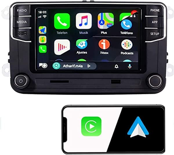 SCUMAXCON - Radio estéreo compatible para automóvil, de 6.5 pulgadas, con Bluetooth, SVC, USB, pantalla táctil, para Carplay, Android Auto, MIB2 RCD360 Pro 6RD035187B