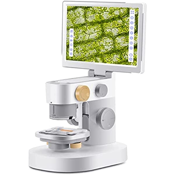 Koolertron Microscopio digital LCD de 9 pulgadas, microscopio táctil IPS de aumento de 12 MP 1200X, microscopio STEM editable de imagen, con plataforma móvil, mouse se puede conectar, microscopio para monedas/plantas/roca MG4AW-GSMXW95G
