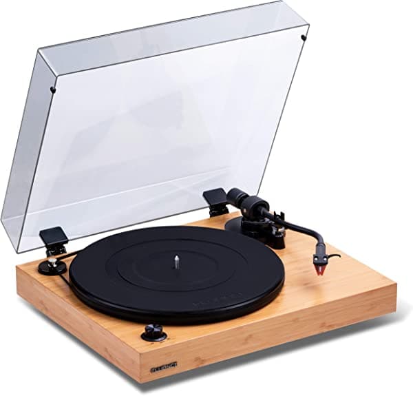 Fluance RT83 Reference - tocadiscos de vinilo de alta fidelidad con cartucho rojo Ortofon 2M, motor de control de velocidad, zócalo de madera MDF de alta masa, patas de aislamiento de vibración, bambú RT83B