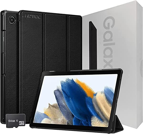 Paquete internacional para tablet Samsung Galaxy Tab A8 de 10.5 pulgadas, 32 GB, Wi-Fi, Android 11 con pantalla táctil, MDTec Hard Back Tri-Fold Stand Cover y tarjeta microSD de 64 GB [Gris] ‎SM-X200