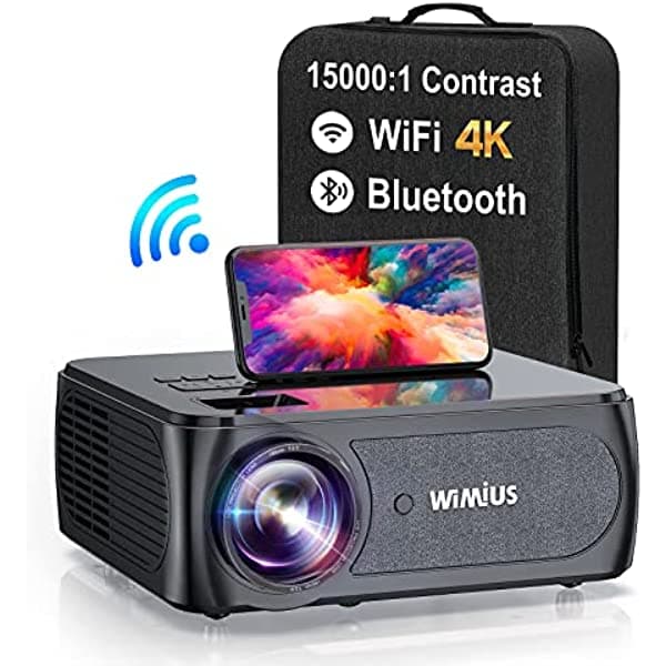 Wimius Top K8 480 Ansi Lm Full Hd 4K Proyector Compatible Con Keystone 4P/4D 50% Zoom Bluetooth 5.1 Proyector De Video Al Aire Libre Para Pc Teléfono Inteligente Usb (20000H)