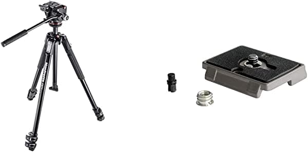 Manfrotto MK190X3-2W - Kit de trípode de aluminio de 3 secciones con cabezal líquido XPRO, placa de liberación rápida y negra con adaptador especial (200 unidades)
