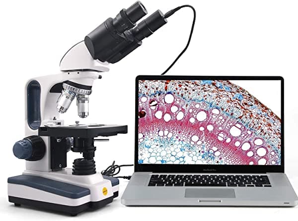 Swift SW350B - Microscopio biologico binocular, 40X-2500X, cabezal Siedentopf, platina mecanica, camara 1.3MP y software para Windows y Mac SW350B-EP1