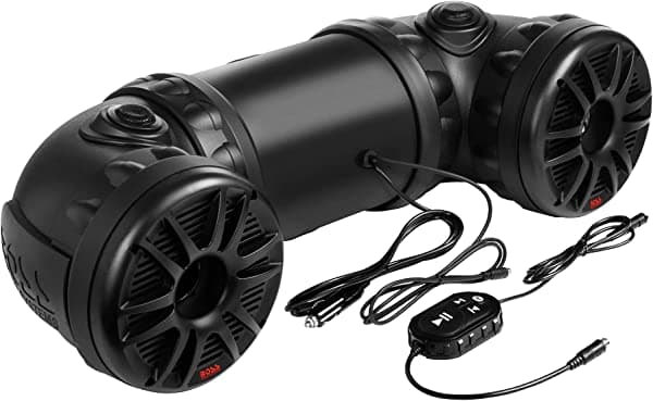 BOSS Audio Systems ATV85B ATV UTV Sistema de sonido resistente a la intemperie - Altavoces de 8 pulgadas, tweeters de 1.5 pulgadas, audio de rango completo, amplificador integrado, control remoto Bluetooth, conexión a estéreo