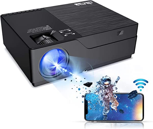 JIMTAB Proyector de video M18 PRO Native 1080P, proyector WiFi HD compatible con AV, VGA, USB, HDMI, compatible con Xbox, portátil, iPhone y Android para pantalla académica y cine en casa (negro metálico (M18 Pro))