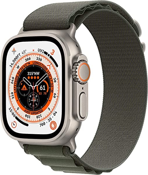 Apple Watch Ultra GPS + Cellular 49mm - Caja de titanio resistente, Loop Alpino verde mediano, monitor de actividad, GPS preciso, Boton de accion, bateria de larga duracion, pantalla Retina brillante