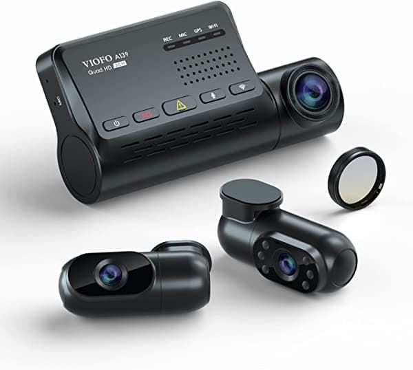 VIOFO Dash cam de 3 canales delantera, trasera e interior, 1440P+1080P+1080P, camara triple para automovil, WiFi integrado, grabadora de tablero, modo de estacionamiento de 24 horas, vision nocturna IR para conductor de taxi Uber (A139) dashcam-UK-0417-014