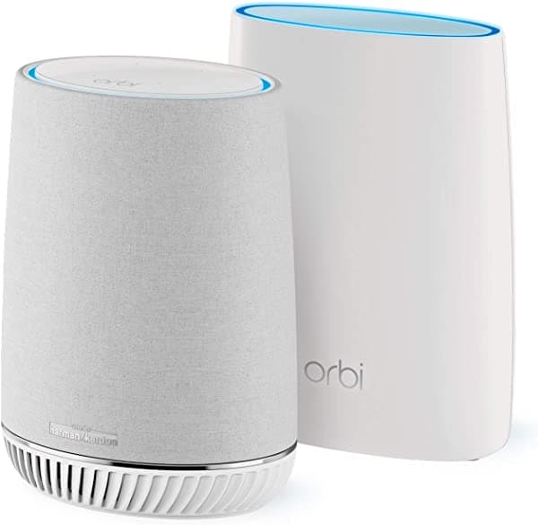 NETGEAR Orbi Voice Whole Home Mesh WiFi System - router WiFi más rápido y extensor de satélite con Amazon Alexa y Harman Kardon altavoz integrado, AC3000 (RBK50V) RBK50V-100EUS