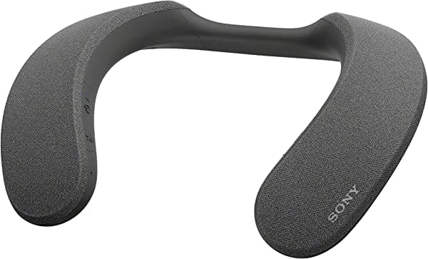 Sony Altavoz Bluetooth inalámbrico SRS-NS7 con banda para el cuello con audio personalizado de cine en casa, micrófono integrado, 12 horas de duración de la batería, resistente a salpicaduras IPX4 y adaptador de TV inalámbrico incluido WLA-NS7.