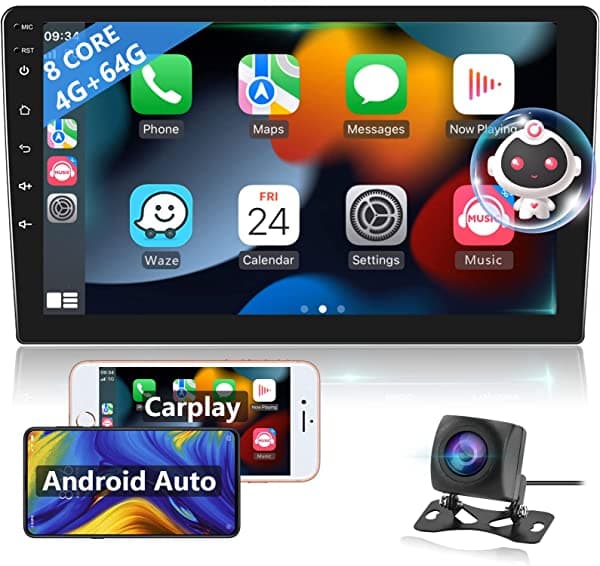 podofo 4+64G Estereo para auto Android doble DIN con Apple CarPlay inalambrico y Android Auto, pantalla tactil IPS de 10 pulgadas, Bluetooth 5.0 AHD, camara de retroceso para auto, radio para auto, compatible con AM/FM/RDS, navegacion GPS, WiFi, 4G, DSP, ecualizador de 36 bandas US- Q3162S1F3A4
