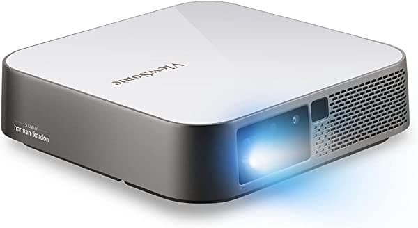 ViewSonic M2e Proyector 1080p Portátil con 1000 Lúmenes LED, Autofocus, Altavoces Bluetooth Harman Kardon, HDMI, USB-C, 16GB Almacenamiento, Netflix.