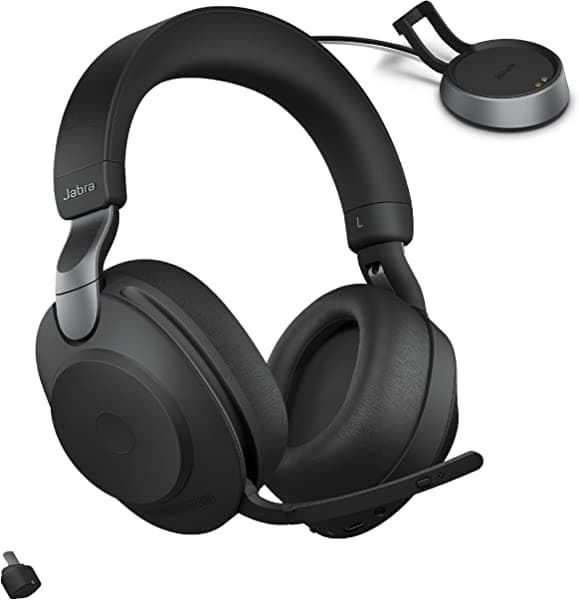 Jabra Evolve2 85 UC Auriculares inalámbricos con Link380c y soporte de carga, estéreo, negro, auriculares Bluetooth inalámbricos para llamadas y música, 37 horas de duración de la batería, auriculares avanzados con cancelación de ruido 28599-989-889