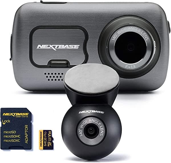 Nextbase 622GW + cámara delantera y trasera + tarjeta de memoria micro SD U3 de 64 GB - con adaptador