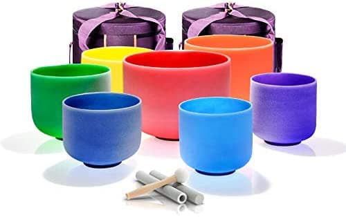 Topfund - Cuencos de cristal para crear notas de sonido de vibración 440Hz Set of 7 Color Sound Bowls 7-12"
