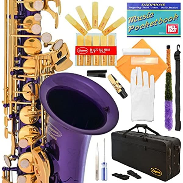 Saxofón alto Eb mi bemol, de Lazarro, con libro de bolsillo (idioma español no garantizado), funda y kit de mantenimiento, Estándar 360-PR