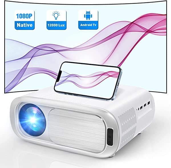 Proyector, proyector HOMPOW Android con WiFi y Bluetooth, proyector nativo 1080P, proyector de película UHD, compatible con 4K, enfoque automático y corrección 4D automática, proyector inteligente compatible con iOS / Android/Windows ‎C55