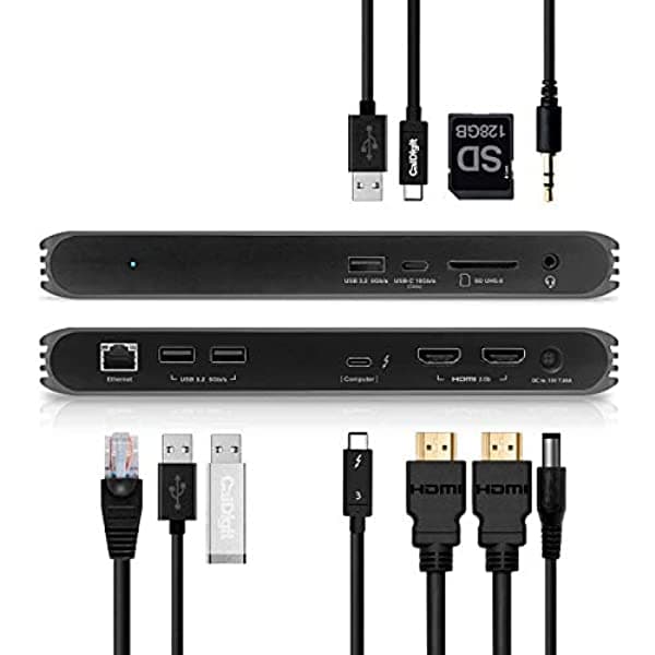 CalDigit Base HDMI USB-C, 2 puertos HDMI 2.0, carga de 94 W, Thunderbolt 3, ranura para tarjeta SD UHS II, USB C 10 Gb, USB A x 3, LAN, audio de 0.138 in para Mac y PC, compatible con USB-C y Thunderbolt 4 (Dual HDMI 2.0b) ‎USBCHDMIDock-US-AMZ