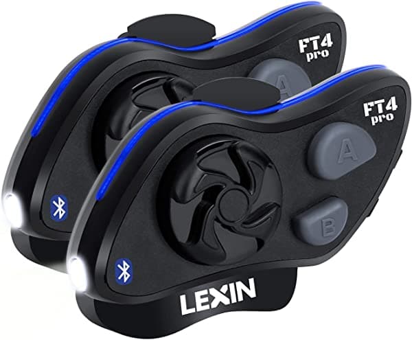 LEXIN LX-FT4 Pro - Auriculares Bluetooth de 4 vías para motocicleta con faro integrado con modo SoS, audio increíble, sistema de comunicación de intercomunicación para casco con carga rápida tipo C para moto de nieve/ATV