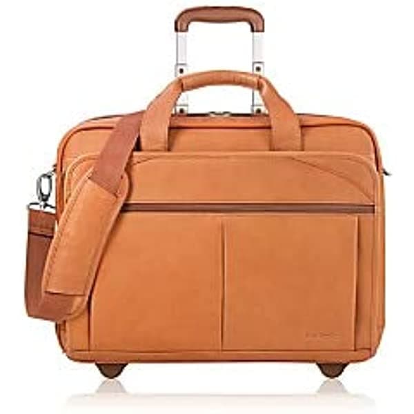 Solo Walker - Funda para laptop rodante de 15.6 pulgadas, Bronceado, Walker - Bolsa de piel con ruedas para laptop D529-1