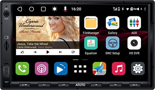 ATOTO S8 Standard 7 pulgadas doble DIN para auto, navegacion Android en el tablero, CarPlay inalambrico y Android Auto, conexion USB, 2 Bluetooth, retrovisor HD con LRV, pantalla IPS, SCVC, 3G+32G, S8G2A74SD