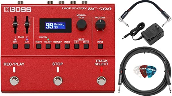 Boss Paquete de estación de bucle RC-500 con fuente de alimentación, cable de instrumento, cable de conexión y púas AUS-RC-500-COMBO-DLX-V2