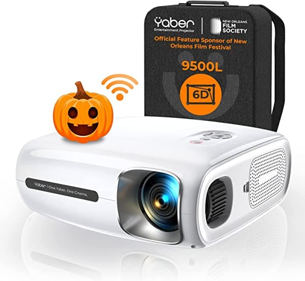 Yaber Proyector Bluetooth Pro V7 9500L 5G Corrección Automática 6D Keystone Y 4P/4D Zoom Infinito Proyectores De Película Portátiles Hd Para El Hogar Y Al Aire Libre Proyector 4K Para Ios/Android Etc. [Bolsa Adicional Incluida]