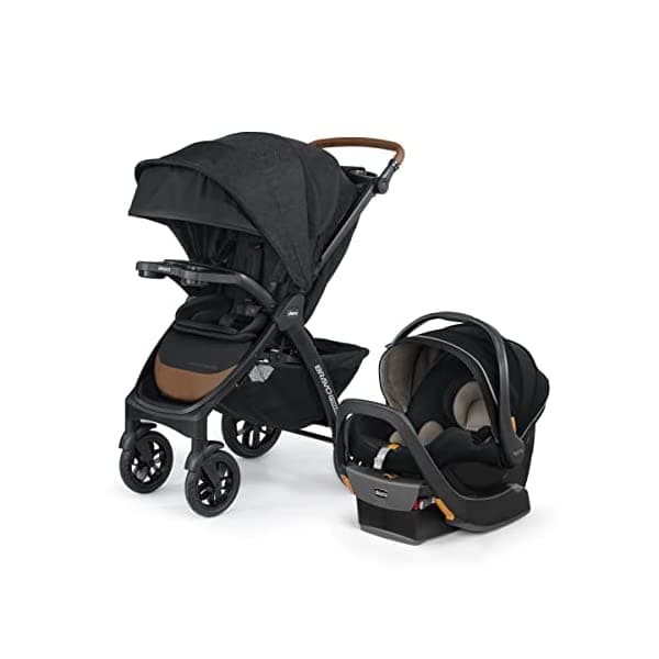 Chicco Bravo Primo - Travel system Trio - Cochecito de plegado rápido con butaca para auto Chicco KeyFit 35, asiento de auto y cochecito combinado | Springhill/Negro 4079682330070