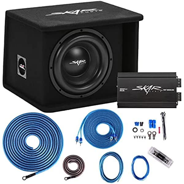 Skar Audio Paquete completo de graves de subwoofer de 10 pulgadas serie Sdr de 200 W, incluye carcasa cargada con amplificador BNDLE-SDR-1X10D2-RP-800.1D-SKAR4ANL-CCA