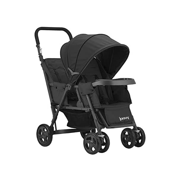 Joovy Caboose Too Cochecito Doble con Adaptador Universal para Silla de Auto, Asientos Reclinables y Plataforma de Pie (Negro) 8167