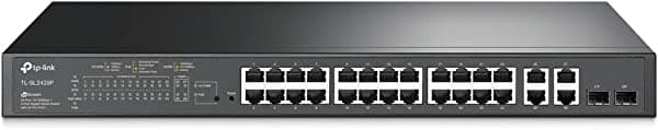 TP-Link TL-SL2428P V4 | Switch PoE Fast Ethernet inteligente de 24 puertos | 24 puertos PoE+ @250W, con 4 puertos Gigabit + 2 ranuras SFP Combo | Omada SDN integrado | Garantía limitada de por vida | Recuperación PoE